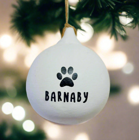 A Paw Print Personalised Ceramic Round Bauble